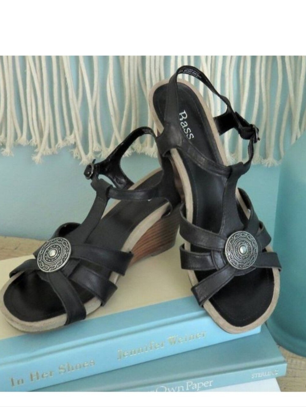 NWOT Bass Black Wedge Sandal - Picture 3 of 5